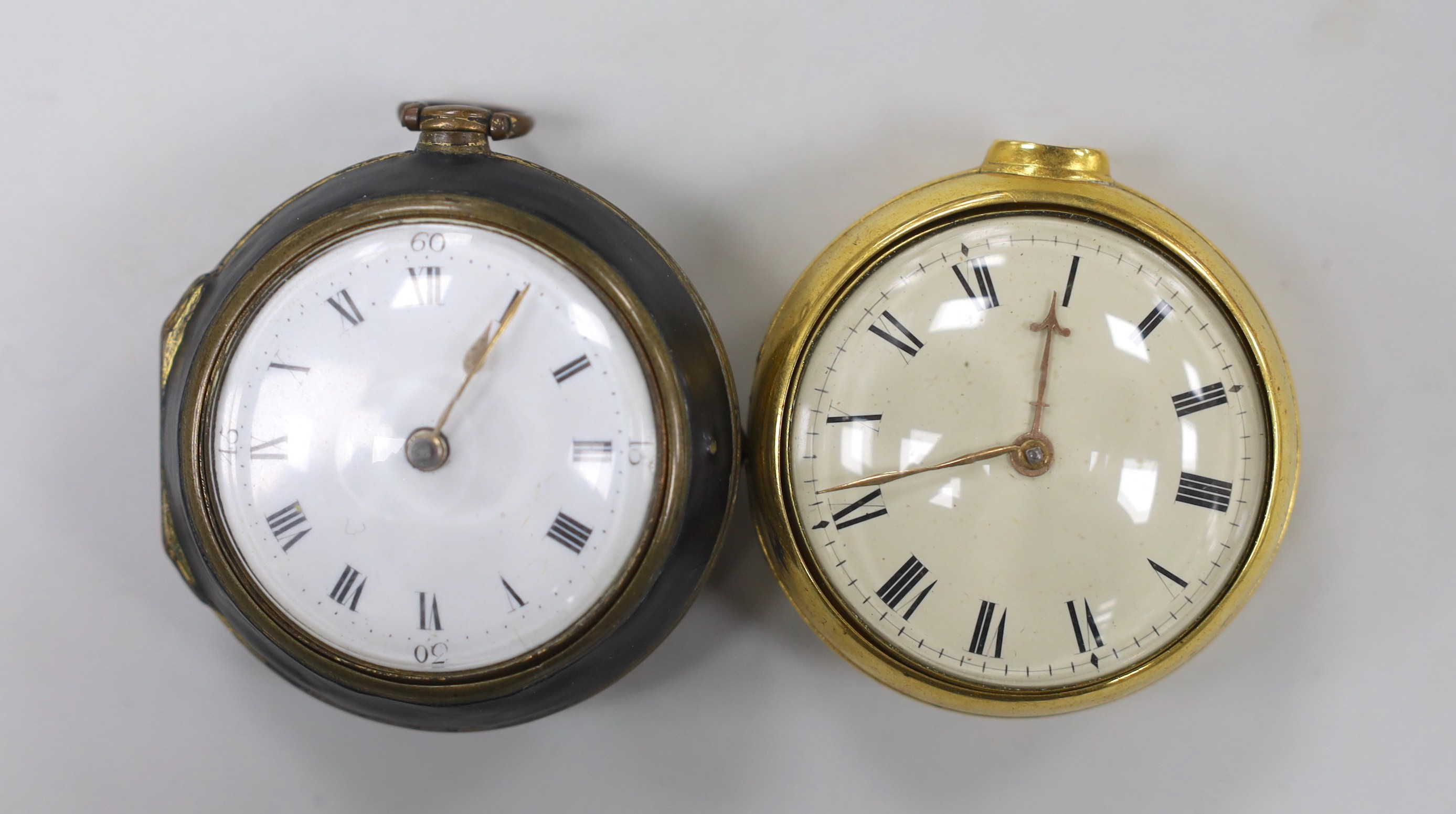 An 18th century gilt metal pair cased keywind verge pocket watch, by Frank Upjohn of London (a.f.) and a similar pocket watch by J. Edmond of Liverpool.